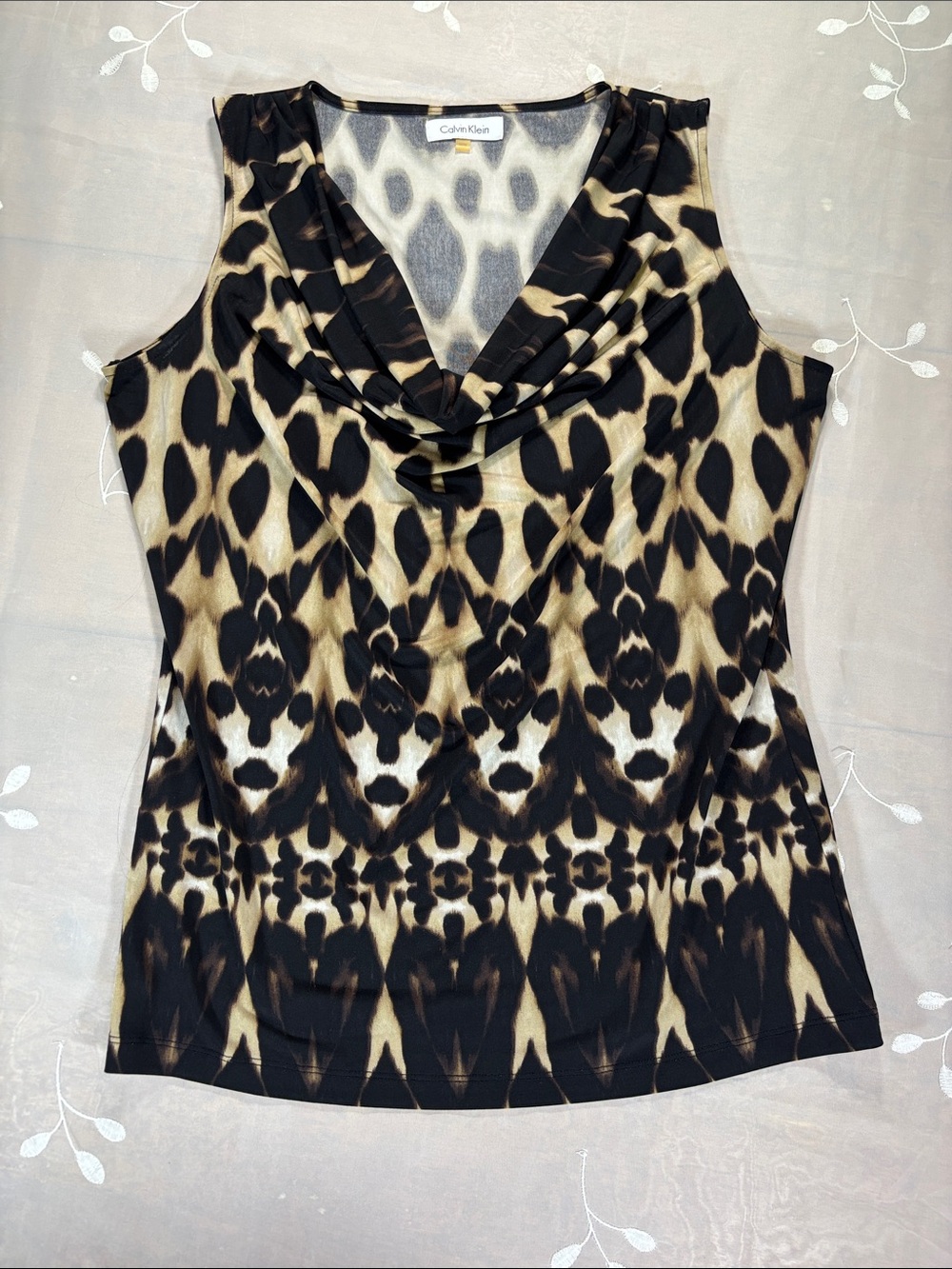 Y2K Calvin Klein Black & Tan Animal Print Cowl Neck Camisole Sz M Goth Dark Vibe